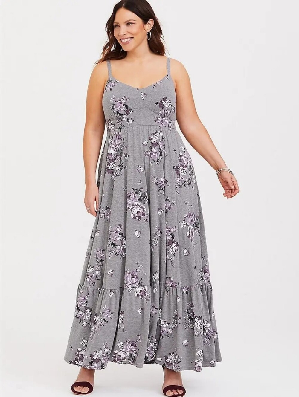 torrid Gray Floral Spaghetti-Strap Maxi Dress